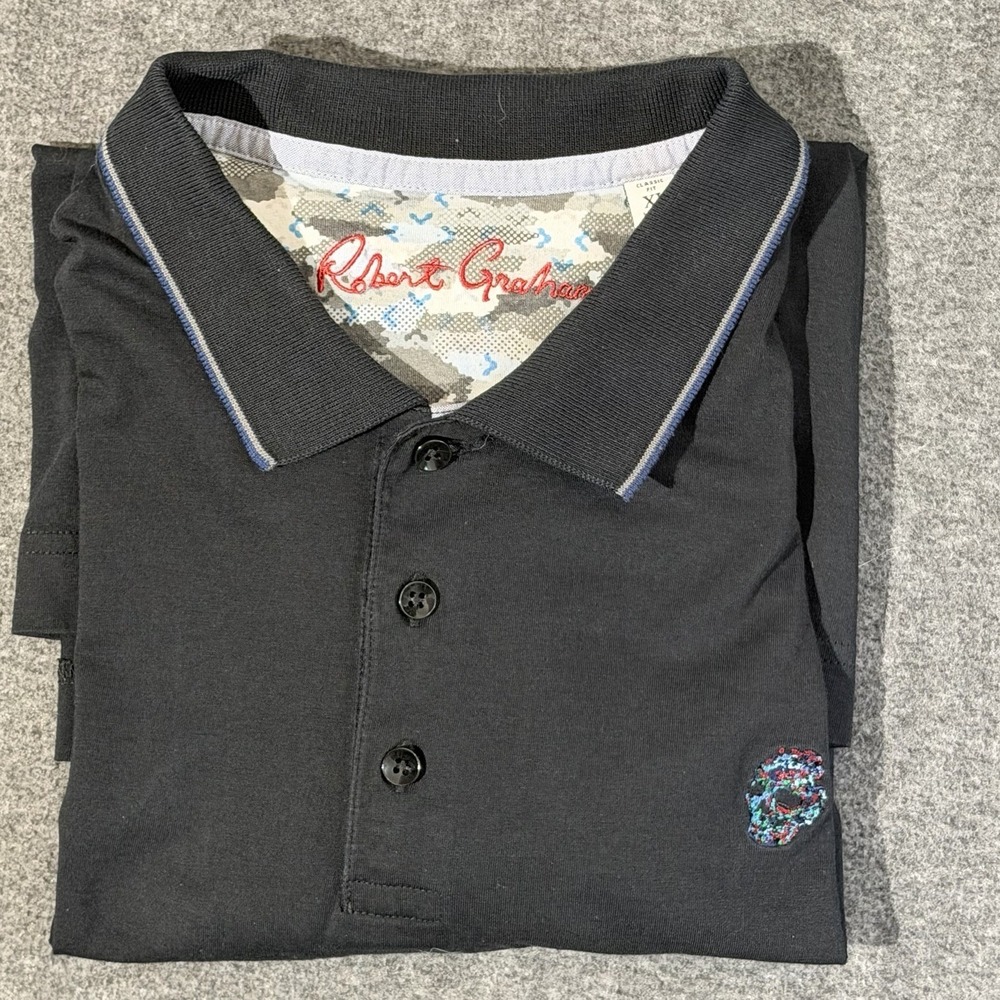Robert Graham Men's black polo‎ shirt Embroidered Skull Logo SZ XL